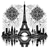 Preto e branco ilustração do a eiffel torre passeios turísticos dentro Paris vetor