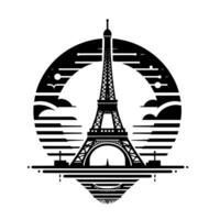 Preto e branco ilustração do a eiffel torre passeios turísticos dentro Paris vetor