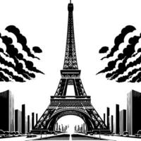 Preto e branco ilustração do a eiffel torre passeios turísticos dentro Paris vetor