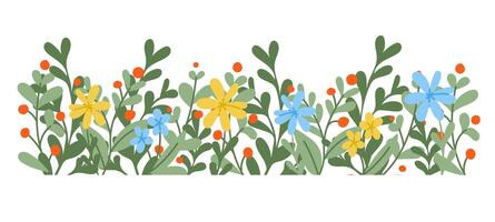 abstrato estilizado floral fronteira ou horizontal bandeira. mão desenhado plano abstrato flores e galhos. botânico natural fundo isolado em branco fundo. vetor