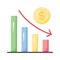 baixa gráfico, financeiro perda, diminuir gráfico Projeto vetor