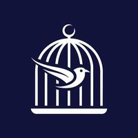 uma preso pássaro dentro uma cela contra uma Sombrio pano de fundo, uma limpar \ limpo e simples Projeto apresentando uma pássaro jaula, minimalista logotipo vetor