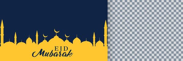 eid Mubarak azul e amarelo bandeira com imagem espaço vetor