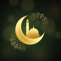 crescente lua com mesquita para islâmico festival vetor