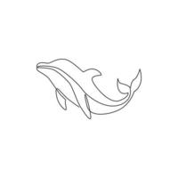 um único desenho de linha de um lindo lindo golfinho para a identidade do logotipo da empresa. conceito de mascote animal de beleza engraçada para ícone de circo. ilustração de design gráfico vetorial moderno linha contínua vetor