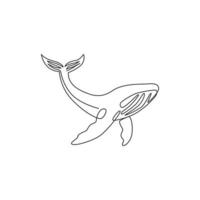 um desenho de linha contínua da identidade do logotipo da baleia gigante para o parque aquático aquático. conceito da mascote animal do grande oceano mamífero para a organização do ambiente. linha única moderna desenhar desenho ilustração vetorial vetor