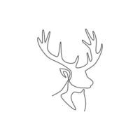 um único desenho de linha de cervo adorável para a identidade do logotipo da empresa. conceito de mascote animal mamífero rena bonito para zoológico público. linha contínua moderna desenhar design ilustração gráfica de vetor