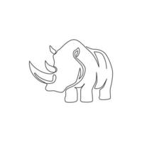 um desenho de linha contínua de rinoceronte branco forte para a identidade do logotipo da empresa. conceito de mascote animal rinoceronte africano para safari de zoológico nacional. ilustração de design gráfico vetorial de desenho de linha única vetor