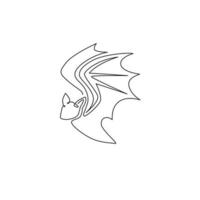 um único desenho de linha de morcego selvagem para a identidade do logotipo de negócios da empresa. conceito de mascote animal bonito mamífero para o símbolo do herói em quadrinhos. linha contínua moderna desenhar ilustração gráfica de design vetorial vetor