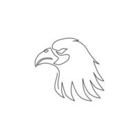 desenho de linha contínua única da cabeça de águia heróica para a identidade do logotipo da equipe de e-sport. conceito de mascote de pássaro falcão para ícone do cemitério. ilustração gráfica de desenho vetorial dinâmico de uma linha vetor
