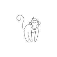 um único desenho de linha de macaco bonito para identidade do logotipo de negócios da empresa. conceito de mascote animal adorável primata para ícone corporativo. linha contínua moderna desenhar design ilustração gráfica de vetor