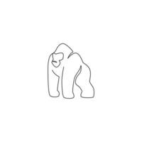 um desenho de linha contínua do gorila para a identidade do logotipo do parque nacional. conceito de mascote de retrato de animal macaco primata para ícone de floresta de conservação. ilustração vetorial gráfico de desenho de linha única vetor