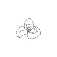 um único desenho de linha da cabeça do gorila para a identidade do logotipo da empresa. assustador macaco primata animal retrato mascote conceito para ícone corporativo. ilustração em vetor desenho gráfico em linha contínua