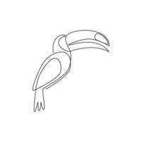 um desenho de linha contínua de um lindo pássaro tucano com um grande bico para a identidade do logotipo. conceito de mascote de animais exóticos para o ícone do parque nacional de conservação. ilustração em vetor desenho gráfico linha única