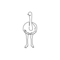 desenho de linha contínua única de avestruz grande para identidade do logotipo. conceito de mascote de pássaro de pescoço comprido para o ícone do zoológico nacional. ilustração em vetor design gráfico moderno de uma linha