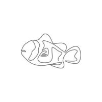 um desenho de linha contínua de adorável peixe-palhaço para a identidade do logotipo do aquário de água do mar. conceito de mascote anemonefish despojado para o ícone do show aquático. ilustração em vetor moderno desenho de linha única