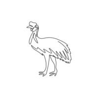 um único desenho de linha de casuar de beleza para a identidade do logotipo da empresa. conceito de mascote de pássaro ameaçado de extinção para ícone de conservação nacional. linha contínua moderna desenhar ilustração vetorial de design gráfico vetor