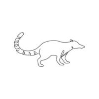 um desenho de linha contínua de coati bonito para a identidade do logotipo da empresa. conceito diurno da mascote de mamíferos para o ícone do zoológico nacional. ilustração em vetor gráfico moderno desenho de linha única