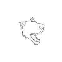desenho de linha única contínua da cabeça do diabo tasmaniano zangado para a identidade do logotipo da empresa. conceito de mascote de animais em extinção para ícone de conservação nacional. ilustração em vetor moderno desenho de uma linha
