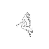 um único desenho de linha do adorável ibis para a identidade do logotipo da fundação. conceito de mascote pássaro bico curvo para o ícone do parque de conservação. ilustração em vetor desenho moderno linha contínua