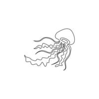 um desenho de linha contínuo de água-viva fofa para a identidade do logotipo da empresa. conceito de mascote de criatura de geléias de mar venenosas para o ícone do show aquático. ilustração em vetor gráfico moderno desenho de linha única