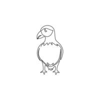 um único desenho de linha de papagaio-do-mar engraçado para a identidade do logotipo da organização. conceito de mascote de aves marinhas adorável para o ícone do parque nacional de conservação. ilustração em vetor desenho moderno linha contínua