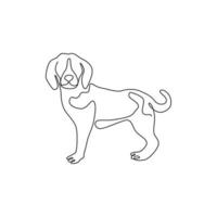 um desenho de linha contínua de cachorro beagle engraçado para a identidade do logotipo da empresa. conceito de mascote de cão de raça pura para ícone de animal de estimação amigável de pedigree. ilustração em vetor moderno desenho de linha única