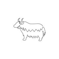 um desenho de linha contínua de um iaque arrojado para a identidade do logotipo da empresa. conceito de mascote de mamífero boi para ícone de gado. ilustração vetorial moderna de desenho gráfico de linha única vetor