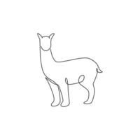 único desenho de uma linha da adorável alpaca para a identidade do logotipo da empresa. conceito de mascote camelídeo da América do Sul para o ícone do zoológico nacional. linha contínua moderna desenhar ilustração vetorial de design gráfico vetor