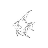 único desenho de linha de peixes angulares engraçados de água doce para a identidade do logotipo da empresa. conceito de mascote de peixe pterophyllum fofo para o ícone do show aquático. ilustração em vetor desenho moderno linha contínua