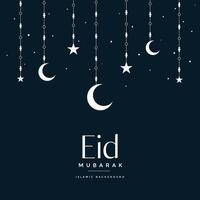 eid Mubarak suspensão lua e estrelas cumprimento vetor