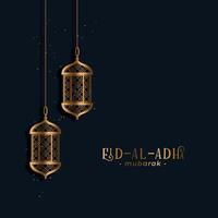 muçulmano feriado eid al adha cumprimento com dourado lâmpadas vetor