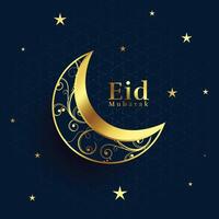 eid Mubarak lindo dourado decorativo lua fundo vetor