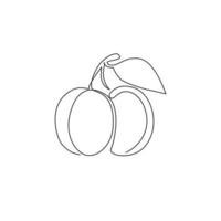 desenho de linha contínua única de alperce orgânico saudável inteiro para identidade do logotipo do pomar. conceito de fruta fresca para ícone de jardim de frutas. ilustração em vetor design gráfico moderno de uma linha