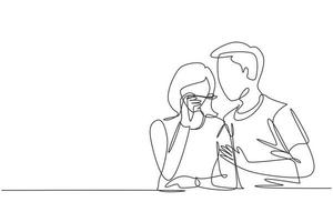 única linha contínua desenho romântico feminino alimenta seu marido. casal feliz jantando juntos no restaurante. comemorar aniversários de casamento. ilustração em vetor desenho gráfico de uma linha