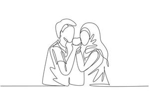 contínua uma linha desenho jovem casal árabe compartilhando maçã. comemore aniversários de casamento e desfrute de um almoço romântico em um restaurante moderno. ilustração gráfica de vetor de desenho de linha única
