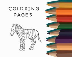 ilustração do uma zebra coloração página. tarefas para Jardim da infância. coloração livro para pré escola crianças. vetor