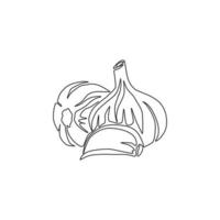 um desenho de linha contínua de alho orgânico integral e saudável para a identidade do logotipo da plantação. conceito de tempero de cozinha fresca para ícone vegetal. ilustração gráfica de vetor moderno desenho de linha única