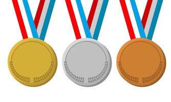 Esportes medalhas, ouro prata e bronze vencedora prêmio em uma branco fundo vetor