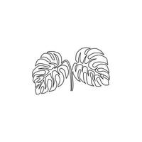 desenho de linha única contínua bonito folhas tropicais exóticas planta monstera. conceito de planta de casa decorativa imprimível para ornamento de decoração de parede de casa. ilustração em vetor desenho moderno uma linha gráfica