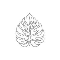 único desenho de linha contínua planta exótica de monstera de folha tropical. conceito de planta de casa decorativa para impressão para ornamento de cartaz de decoração de parede em casa. ilustração gráfica de vetor moderno desenho de uma linha