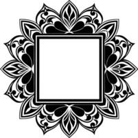 uma Preto e branco floral quadrado quadro, Armação com uma Preto fronteira vetor