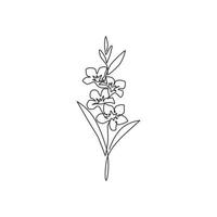 desenho de linha contínua única de flor de jasmim verde fresca de beleza para impressão de arte de decoração de parede em casa. conceito de jasminum de cartaz decorativo. ilustração gráfica de vetor moderno desenho de uma linha