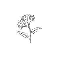 desenho de linha contínua única de flores de lã fresca de beleza para logotipo do jardim. flor de crista de galo decorativa imprimível para impressão de pôster de arte de decoração de parede de casa. ilustração em vetor moderno desenho de uma linha