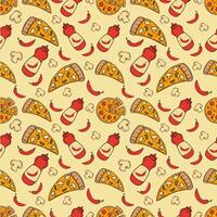 mão desenhado colorida pizza ingredientes desatado padronizar vetor
