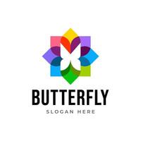 colorida flor com borboleta silhueta ícone logotipo modelo vetor