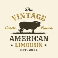 vintage americano limusine vaca touro gado rancho ocidental logotipo vetor