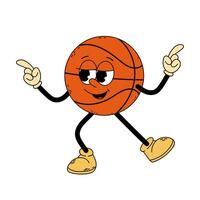 groovy personagem basquetebol. legal desenho animado na moda retro estilo basquetebol personagem. rabisco quadrinho ilustração basquetebol. basquetebol. vetor