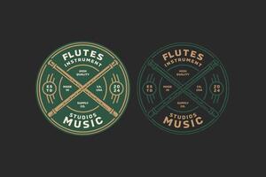 tradicional flautas música instrumento crachá logotipo para música festival, estúdio e entretenimento vetor