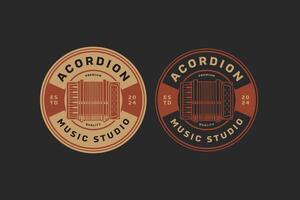 acordeões música instrumento crachá logotipo para música festival, estúdio e entretenimento vetor